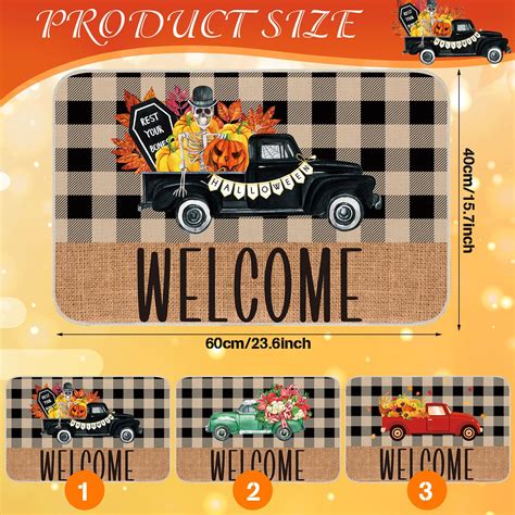 Newwiee 3 Pcs Thanksgiving Fall Welcome Door Mats Halloween Buffalo