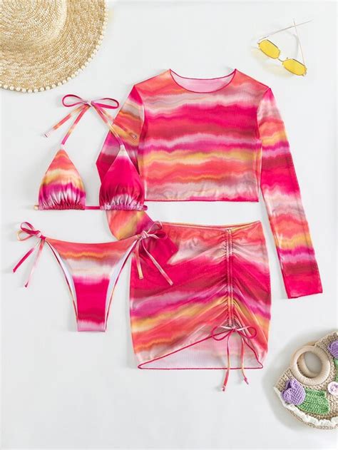 Shein Swim Vcay Conjunto De Bikini Con Tinte Anudado Sujetador De