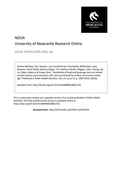 Pdf Availability Of Food And Beverage Items On School Canteen Menus