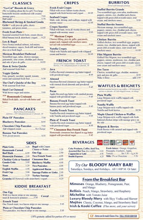Breakfast Menu Clear Sky Beachside Cafe