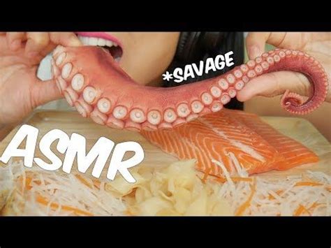 ASMR SALMON OCTOPUS SASHIMI RAW SAVAGE Extreme Soft Chewy EATING