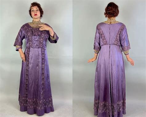 1900s Lady Lavenders Lace And Silk Gown Antique Vintage Edwardian