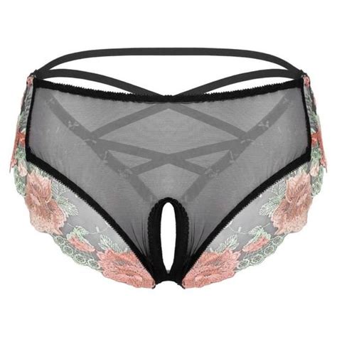 YIZYIF Culotte Sexy Femme Ouverte Entrejambe Slip Dentelle String Transparent Hot Coquine