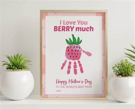 I Love You Berry Much Custom Mothers Day Handprint Art Mom Etsy