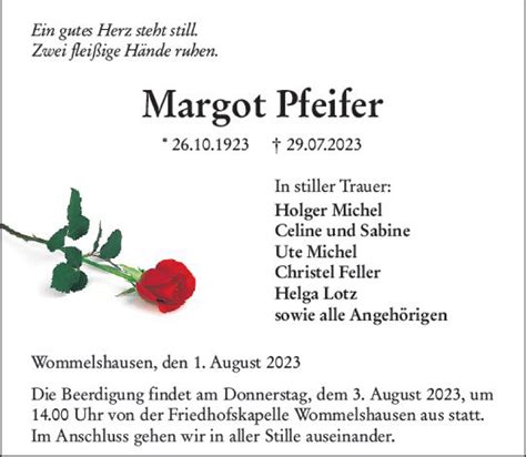 Traueranzeigen Von Margot Pfeifer Vrm Trauer De