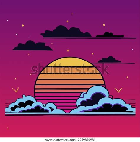 Sunset Sky Clouds 80s Retro Style Stock Vector Royalty Free