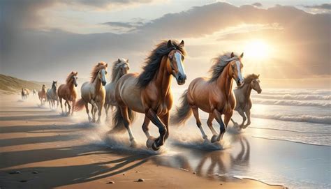 Wild Horses on Beach at Sunset | Premium AI-generated image