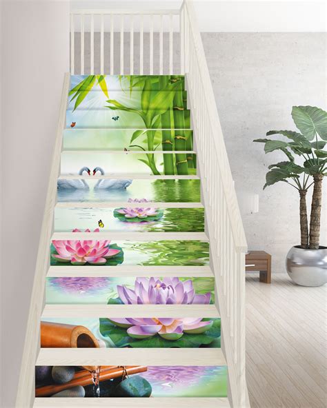 Flfk Forest Waterfall Stair Stickers Vinyls Peel And Stick Wx H