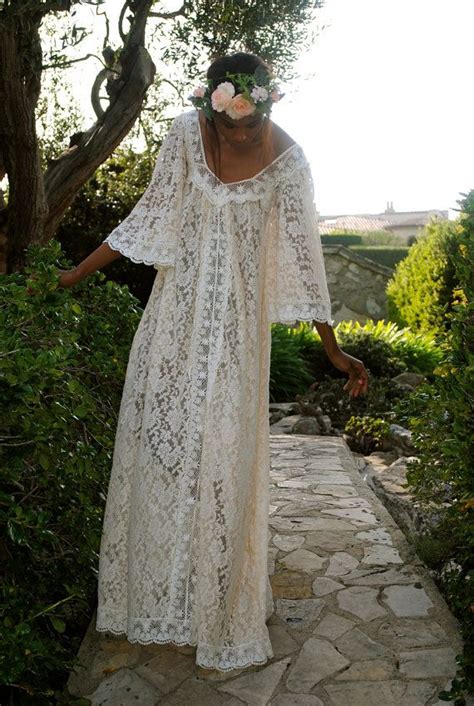 Handmade Lace Angel Sleeve Caftan Maxi Dress Hippie By Dreamersla