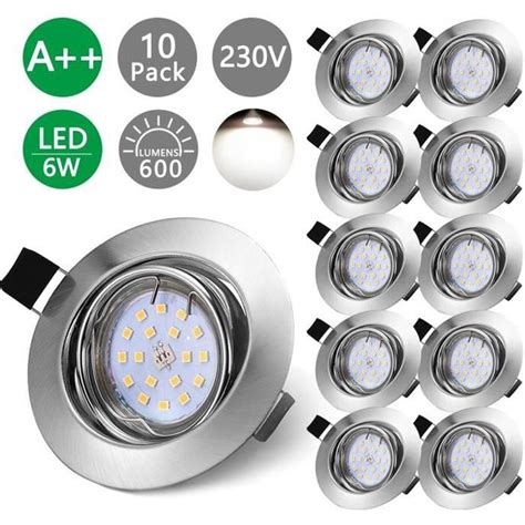 Bojim Lot De 10 Spots LED Encastrables 10 X 6W GU10 Blanc Neutre 4500K