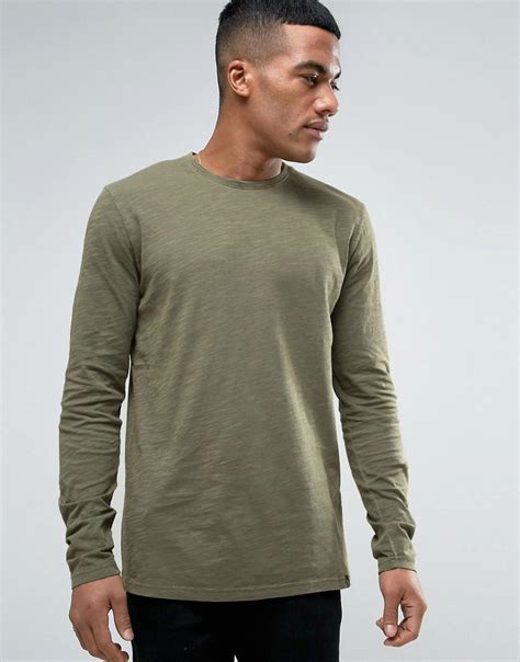 Solid Long Sleeve T Shirt In Green For Men Lyst