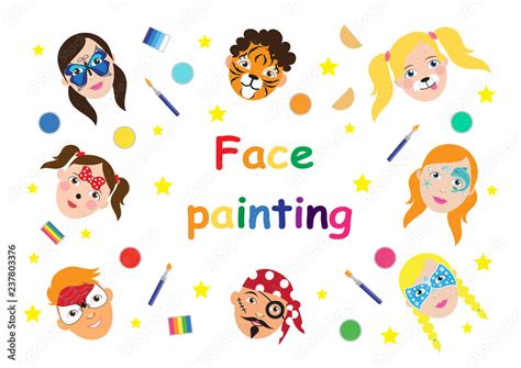 Face painting for kids collection. set of icons in cartoon flat style for banner, poster ...