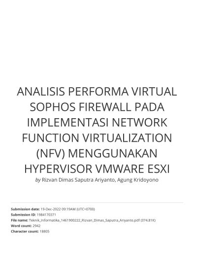 Analisis Performa Virtual Sophos Firewall Pada Implementasi Network