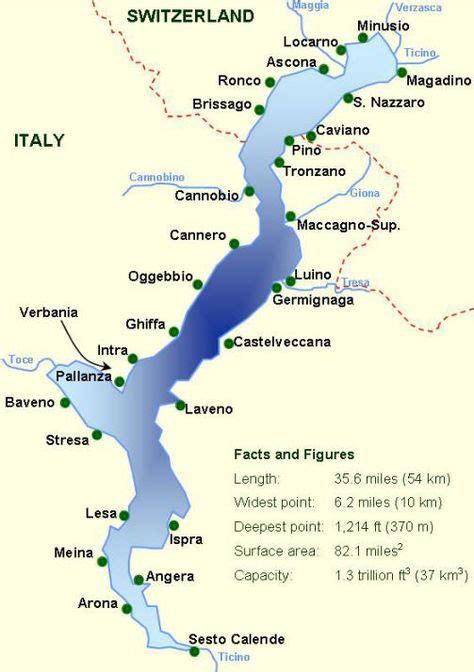 Map with all the towns on Lake Maggiore - you can see that the lake is ...