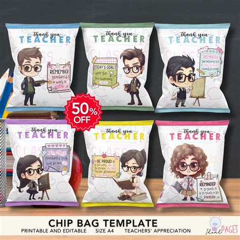 Teacher Appreciation Chip Bag Template Diy Party Favor Printable