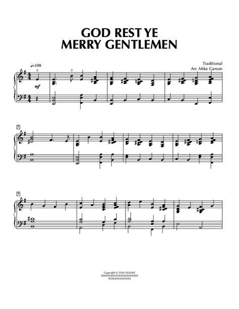 God Rest Ye Merry Gentlemen Intermediate Level Traditional Piano Sheet Music