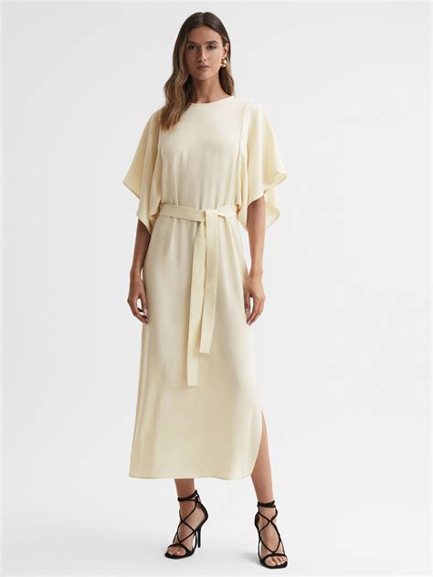 Cape Sleeve Midi Dress In Lemon Reiss