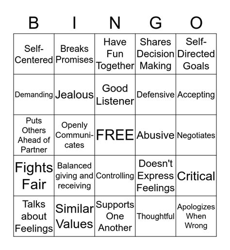 Relationship BINGO Card