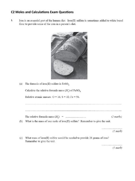 Aqa C2 Moles And Calculations Past Paper Questions Pdf