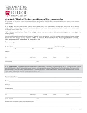 Fillable Online Rider Recommendation Form Rider University Rider