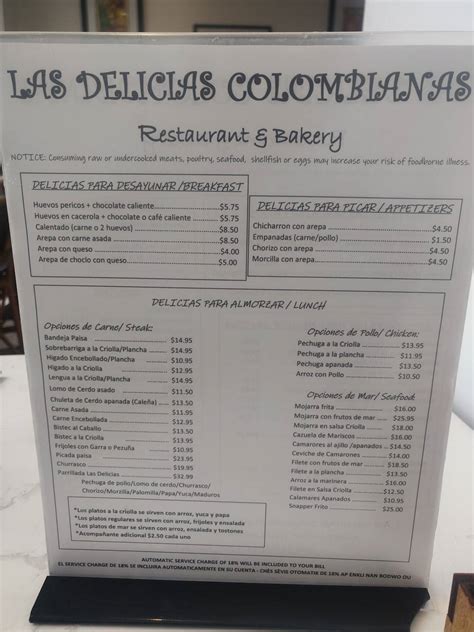 Menu At Las Delicias Colombianas Restaurant North Miami Beach W Dixie Hwy