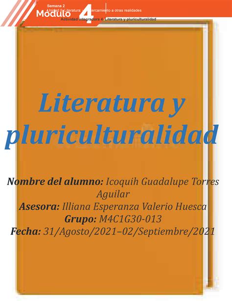 Actividad Integradora 4 Modulo 4 Literatura Y Pluriculturalidad