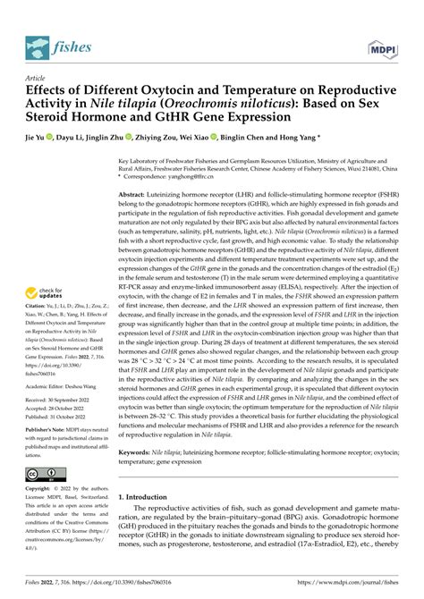 Pdf Effects Of Different Oxytocin And Temperature On Reproductive