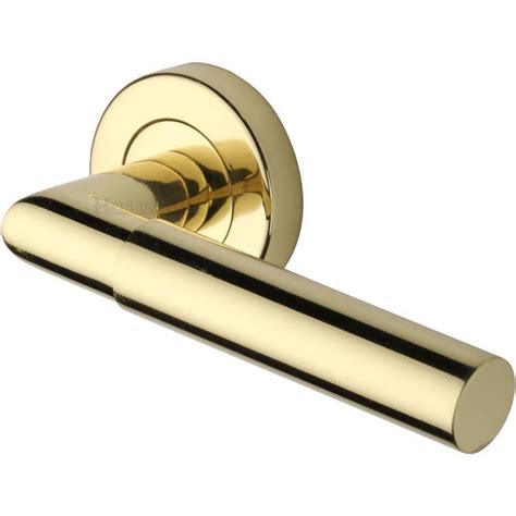 Bauhaus Mitre Door Handle On Round Rose In Polished Brass V2270 Pb At Simply Door Handles