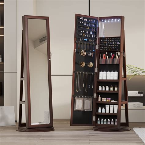 Kasibie Full Length Mirror Jewelry Armoire With Led Lights Standing