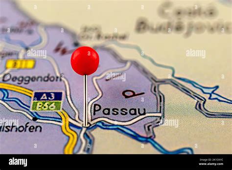 Mapa De Passau Primer Plano Del Mapa De Passau Con Alfiler Rojo Mapa Con Punto Rojo De Passau