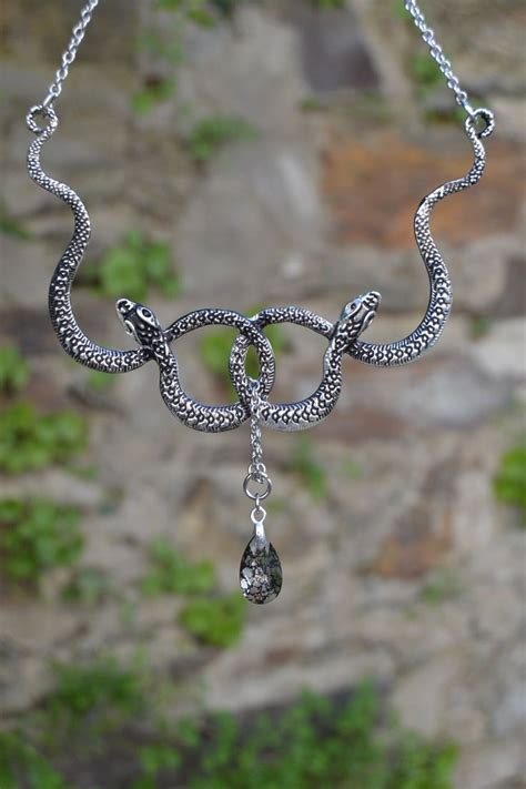 Double Snake Necklace Silver Gothic Necklace Snake Jewelry Bermuda