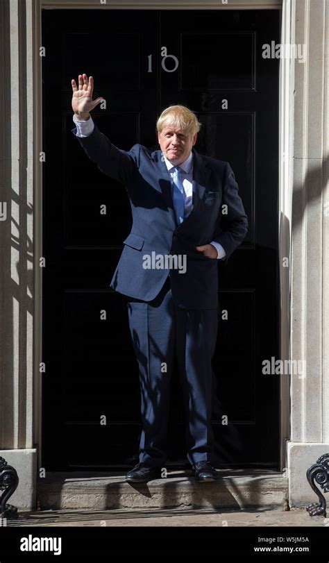 New Prime Minister Boris Johnson Waves Outside 10 Downing Street Hi Res