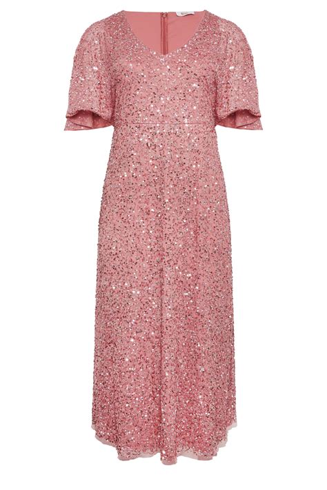 Luxe Plus Size Pink Hand Embellished Angel Sleeve Maxi Dress Yours