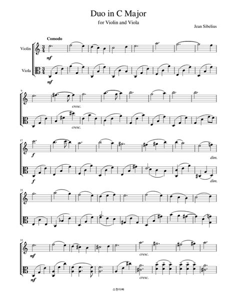 Duo In C Major Jean Sibelius Sheet Music For Violin Viola String Duet