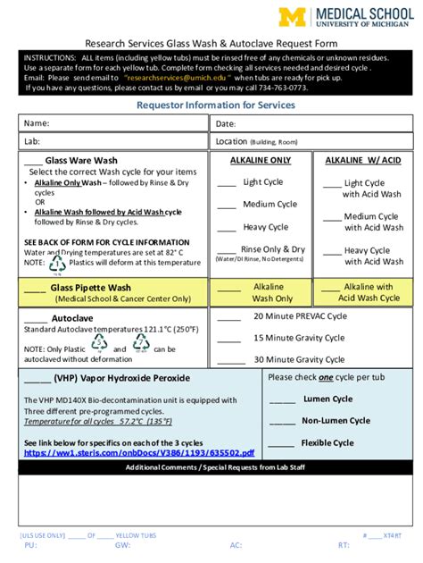 Fillable Online Ncrc Umich Research Services Glass Wash Autoclave