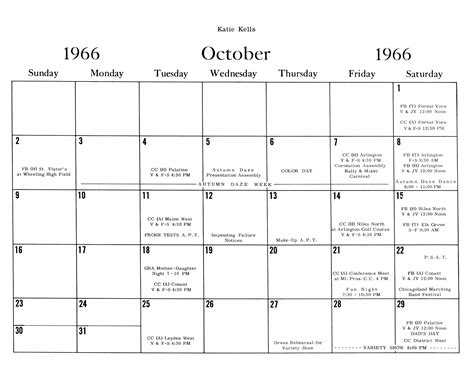 1966 October Calendar - Printable Word Searches