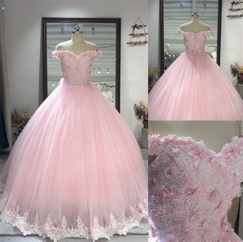 Pink Quinceanera Dress D Flower Beaded Princess Ball Gown Prom Off The