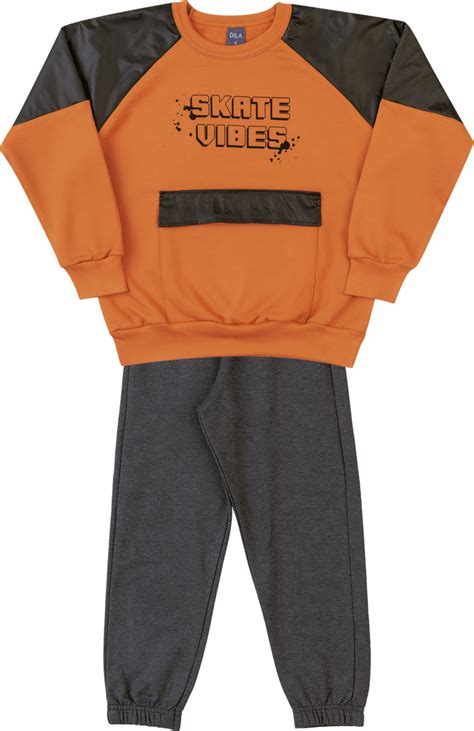 Conjunto Infantil De Frio Masculino Moletom Fechado Ferrugem Tipinhos