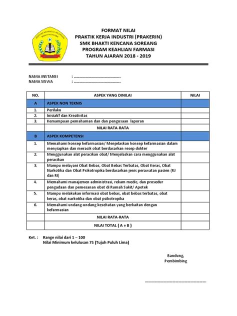 Format Nilai Prakerin Pdf