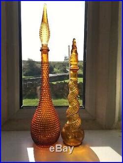 X Vintage S Glass Genie Bottles Amber Decanters Italy Empoli Job