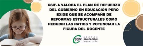 Csif Csif A Valora El Plan De Refuerzo Del Gobierno En Educaci N Pero