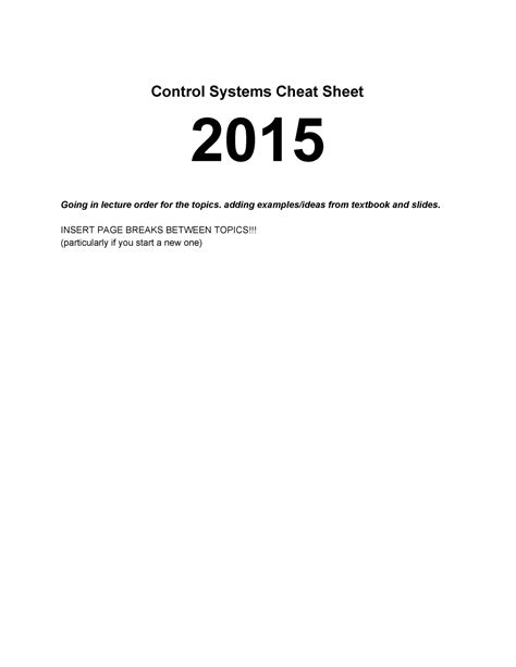 Controlsystems2015cheatsheet Control Systems Cheat Sheet 2015 Studocu