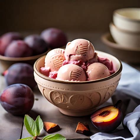 Premium Photo Homemade Roasted Plum Ice Cream Recipe Food Photography Ai