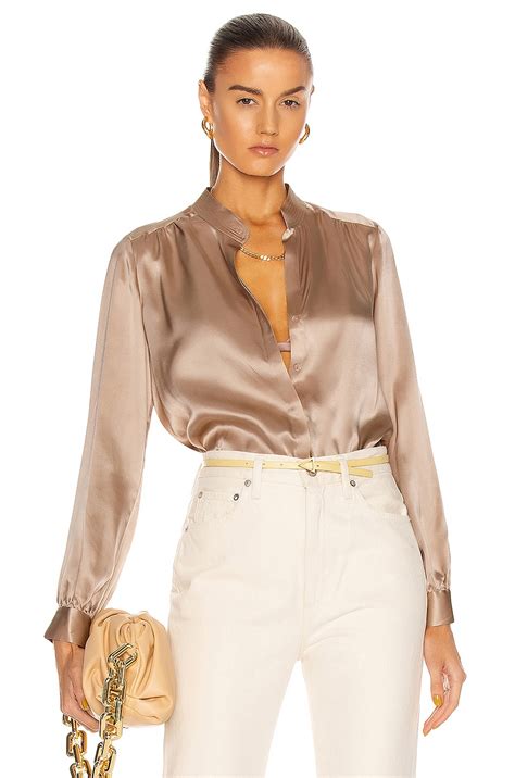 Lagence Bianca Band Collar Blouse In Pecan Fwrd