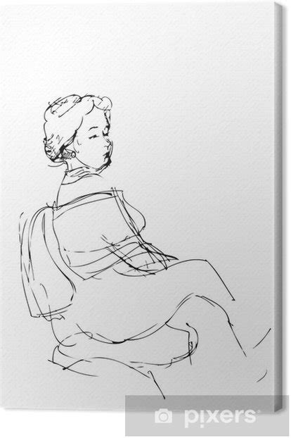 Tableau Sur Toile Esquisser Le Portrait De Jeune Femme Assise Sur Une