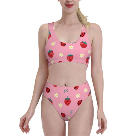 Haiem Strawberry And Ladybugs Women S High Waisted Bikini Set Two Piece