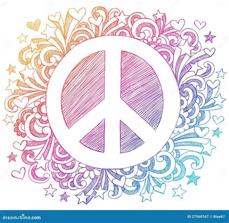 Peace Sign Sketchy Doodle Vector Stock Vector Illustration Of Retro