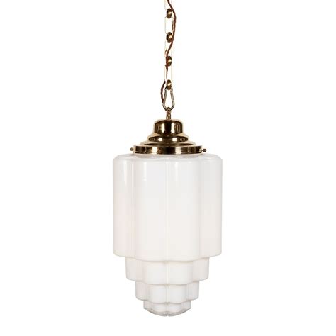 Art Deco Pendant Light Glasshouse Polished Brass Opal Pendant Light