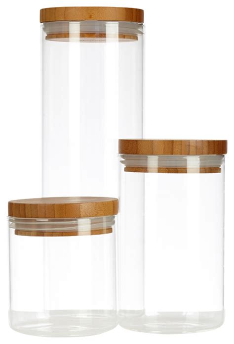 Airtight Glass Canisters With Wooden Lids, Set of 3 - Modern - Kitchen ...