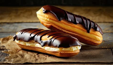 Deux beignets avec glaçage au chocolat et un chou à la crème sur le